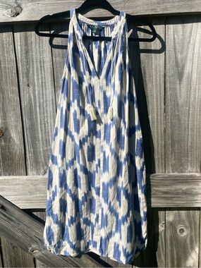 Ralph Lauren Blue and White Ikat Midi Dress Sz 4